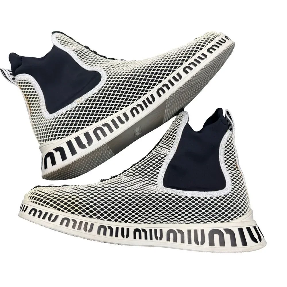 Miu Miu Crystal Mesh Sneakers Black White Women's EU 39 Italy No Box